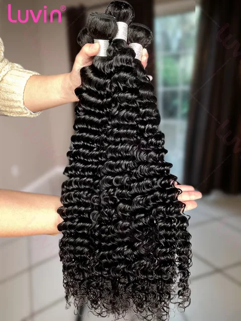 Extensions de cheveux humains bouclés Luvin, 30-34 pouces, ondulations profondes, bruts, 1, 3 ou 4 mèches, non traités, double trame 1