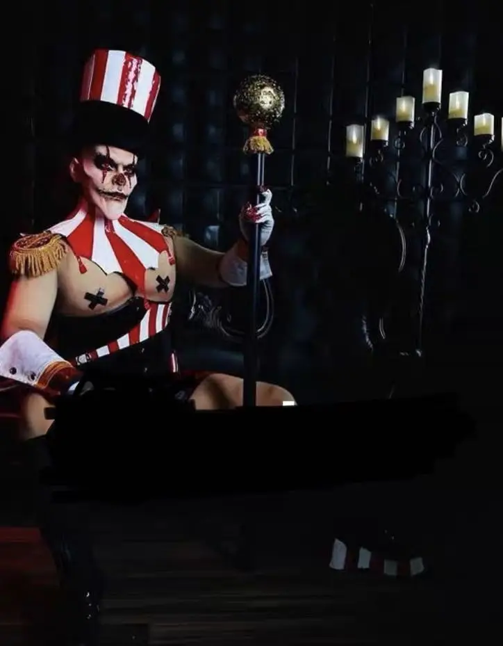 

Высокая шапка клоуна в красно-белую полоску, высококлассная индивидуальная Настройка, модный костюм для шоу, оперы, парадная одежда, мужской певец, ночной клуб, бар