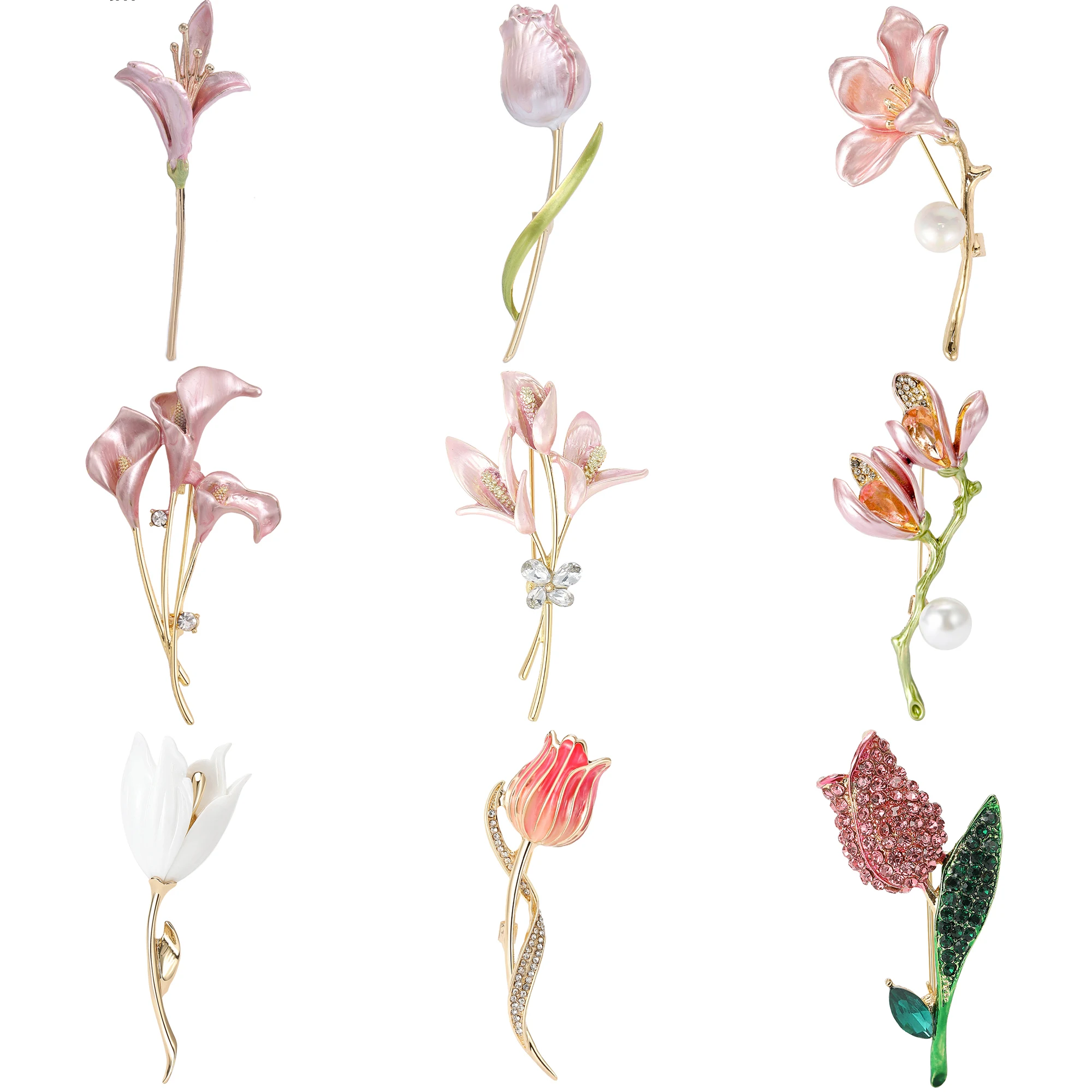 Resin Tulip Brooch For Women Unisex Rhinestone Flower Pearl Plant Lapel Pin Banquet Party Backpack Gifts Jewelry Accessories
