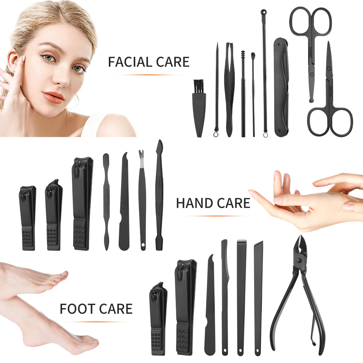 Manicure Set Stainless Steel Nail Clippers Beauty Tool Portable Set Professional Grooming Kits 7-20 Pcs Travel Nail Kit