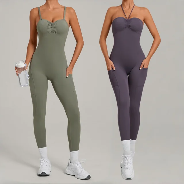 Women's Multi Wearing Method Sports Yoga Jumpsuit Backless Hip Lift One-Piece Fitness Jumpsuit Running Workout Gym Yoga Jumpsuit
