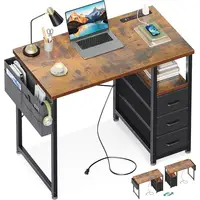 Small Computer Desk with Power Outlets and Storage Drawers Home Office Study Room Kids Bedroom 2