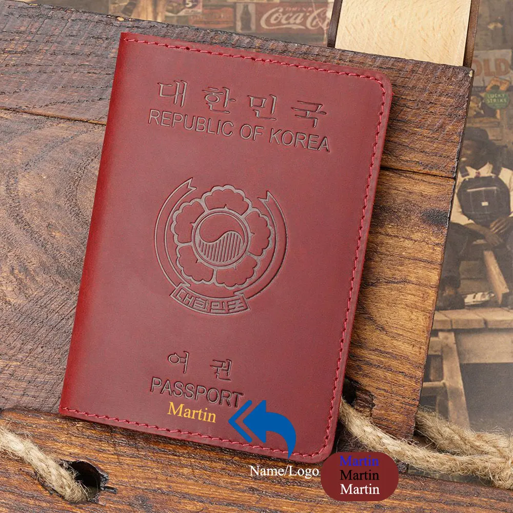

Personalize Engraving Name South Korea Leather Passport Holder Handmade Passport cover Holder Travel Passport Cover Case Wallet