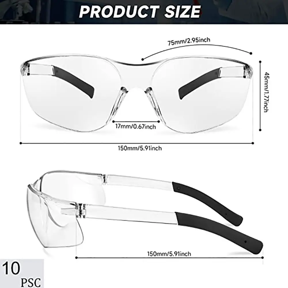 Lot de 10 Lunettes de Protection Anti-Éclats Transparentes