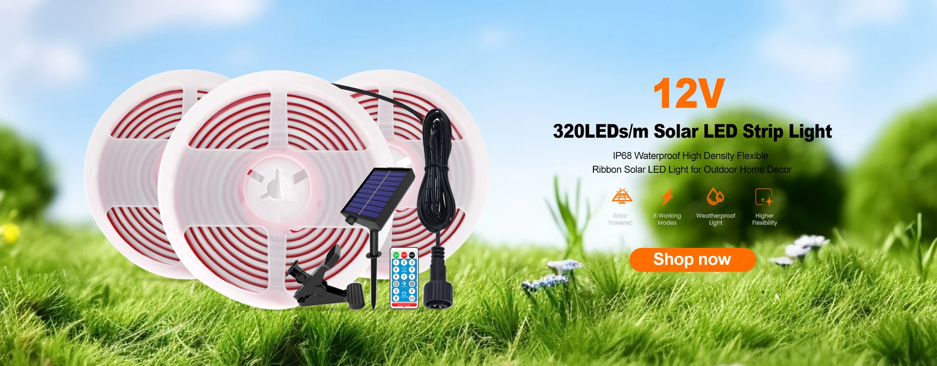 Description Picture 2 of itemSolar COB LED Strip P68 Waterproof 12V 320LEDs/M High Density Ribbon Tape Rope Solar LED Lights/Lamp for Outdoor Garden Decor