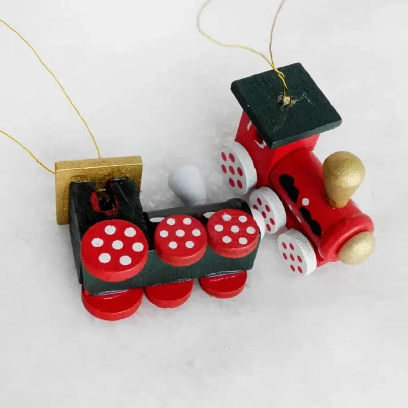 Electric Train Set Christmas Train and Image Ornaments Tree Set Hanging Wooden Miniature Decorations Pendant Wood Head Mini Ornament Decor Toys