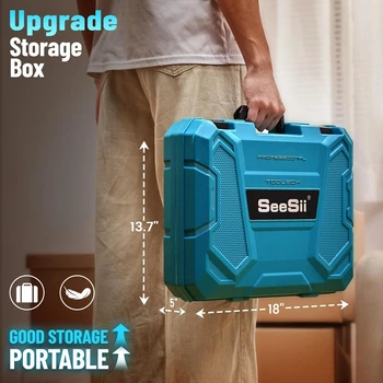 Seesii Tool Kit with Drill 25+1 Torque adjustment Cordless Electric Drill 230PCS Tool Kit for Home Repair Woodworking Gardening 5