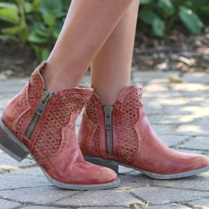 Botas de punta con cremallera mujer, botines de Cowboy, Primavera| | - AliExpress