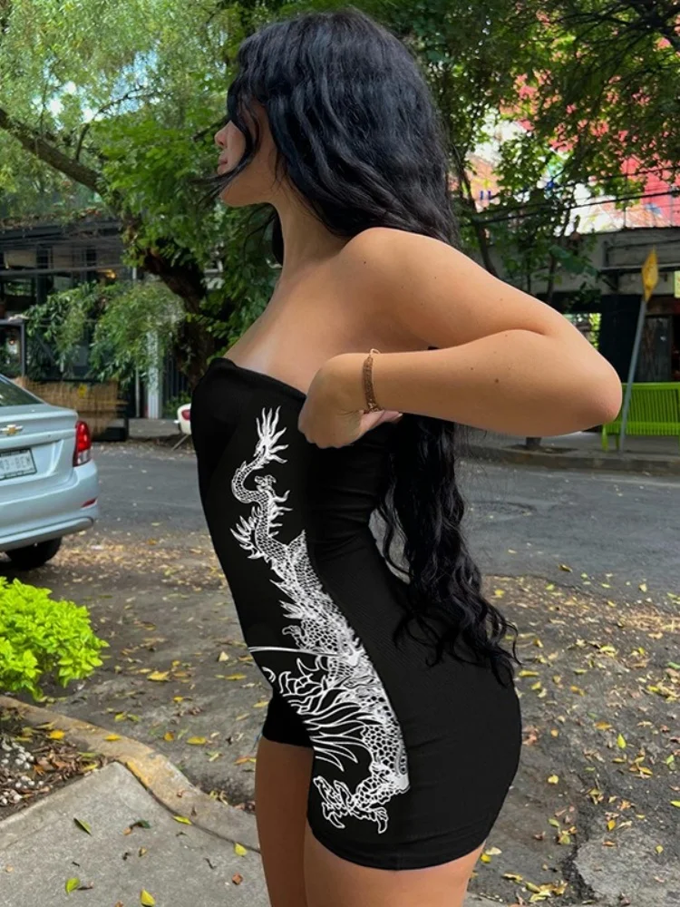 Printing Playsuit Strapless Romper Women Clothing One-Pieces Sexy Catsuit Black Monos Mujer Elegante Bodycon Combinaison Femme