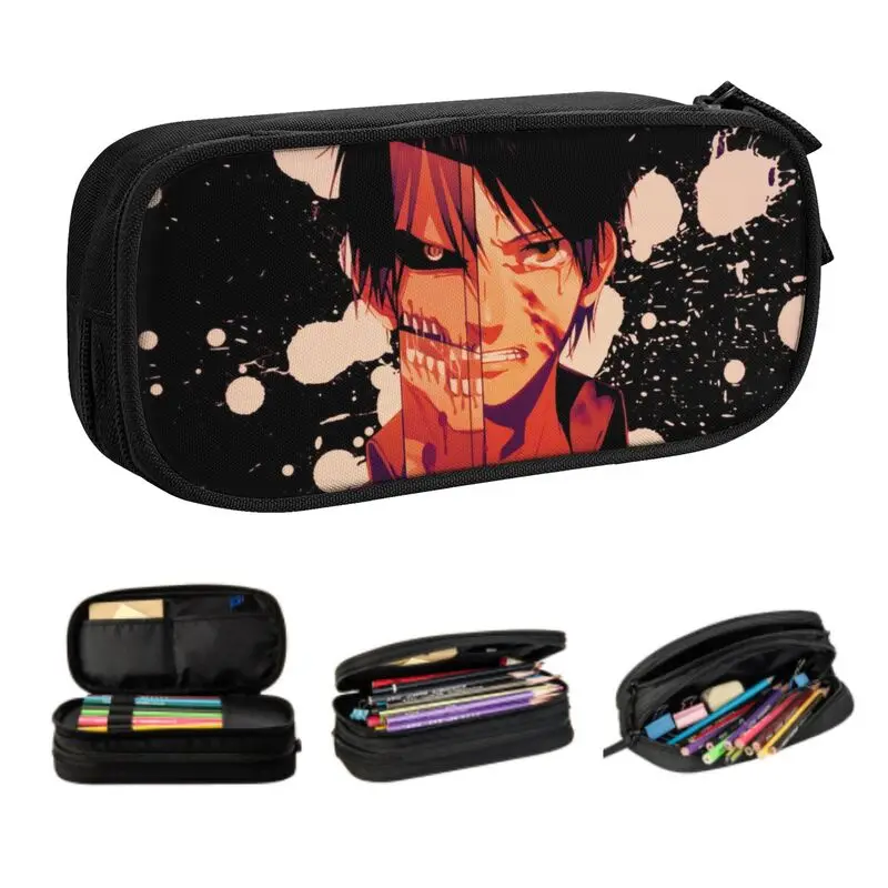 

Customized Attack On Titan Eren Yeager Cute Pencil Case Girls Boys Large Capacity Anime Manga Pencil Box Students Stationery
