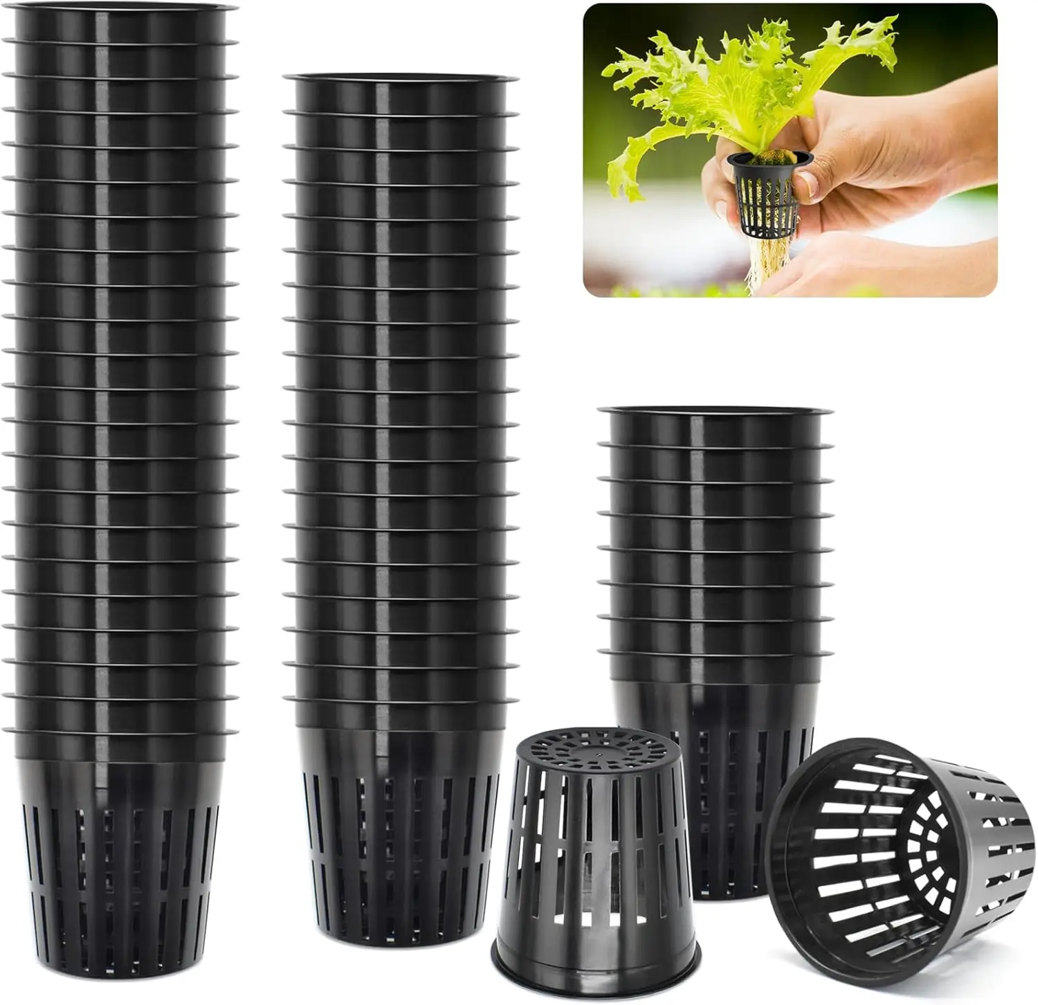 Garden Slotted Mesh Net Cups Plant Nursery Net Cups for Hydroponics Reusable Bucket Basket for Plants 25/50 Packs 2 Inch