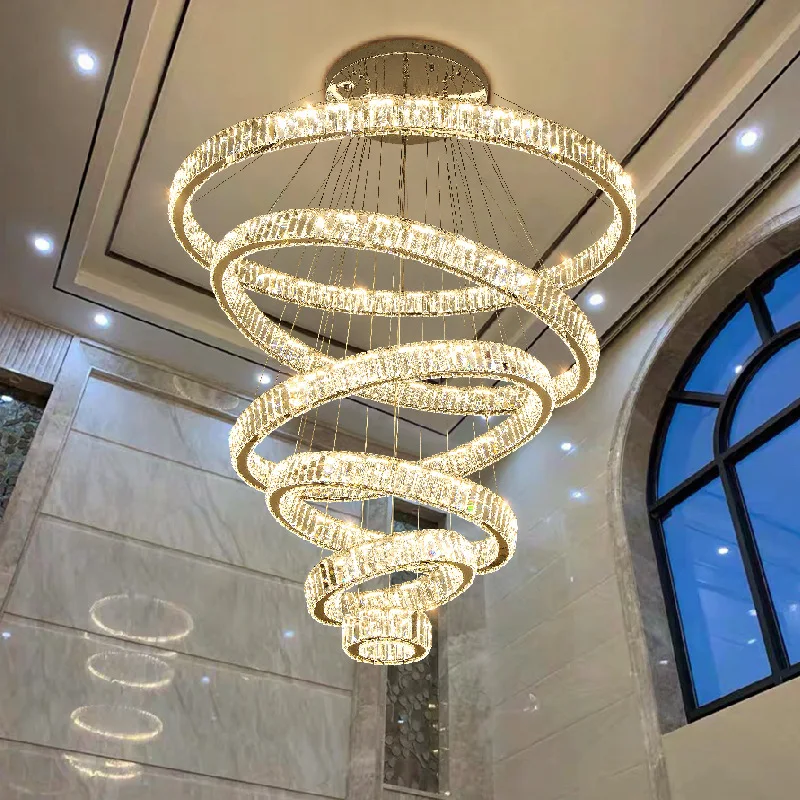 Modern Luxury Crystal LED K9 Chandelier Circle Rings Chandeliers Lighting Living Stairs Lamparas Pendant Lamp Fixtures Lights led chandelier,ceiling chandelier