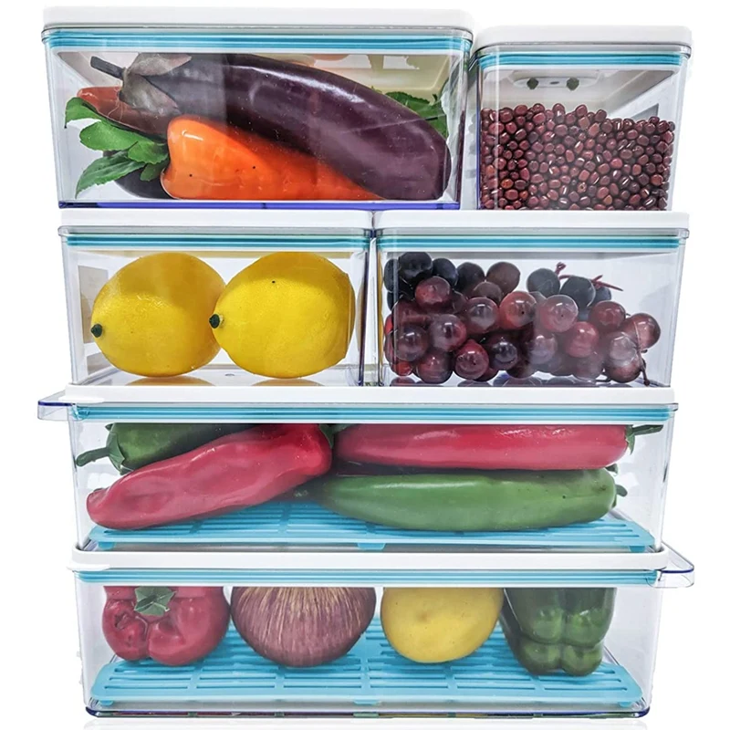 

6 упаковок пластиковых Штабелируемых контейнеров для хранения пищевых продуктов с вентилируемыми крышками и дренажным лотком для холодильника