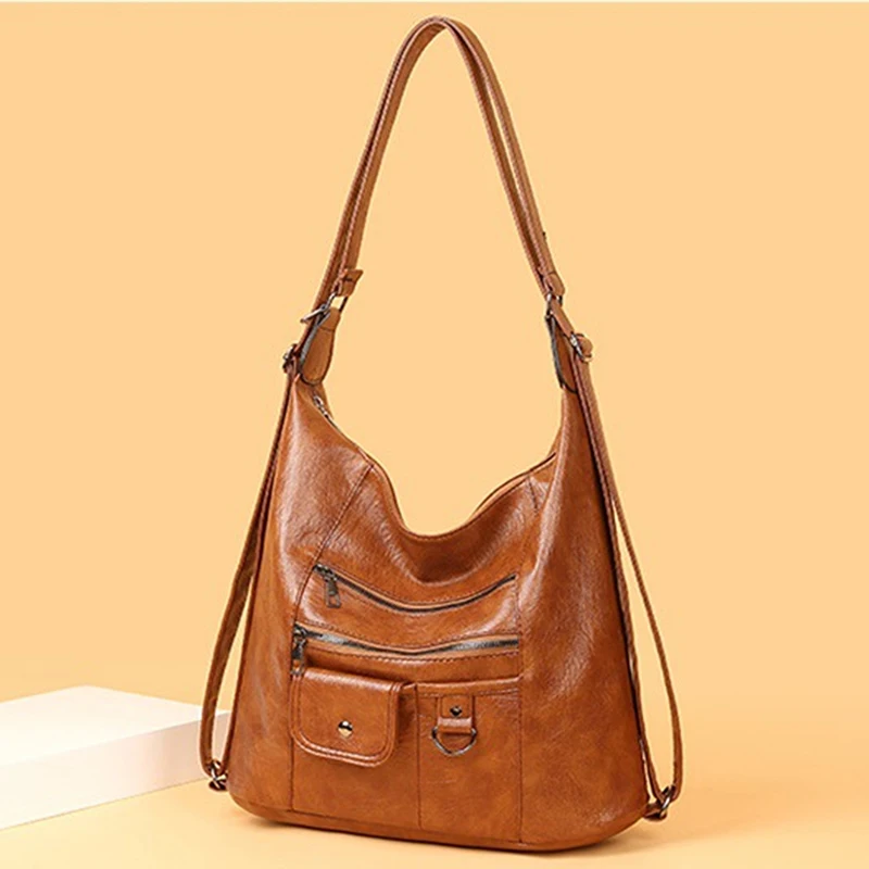 

New Vintage Solid Color Women's Waterproof Pu Backpack Simple School Bag for Teenage Girl Shoulder Travel Bag School Backpack