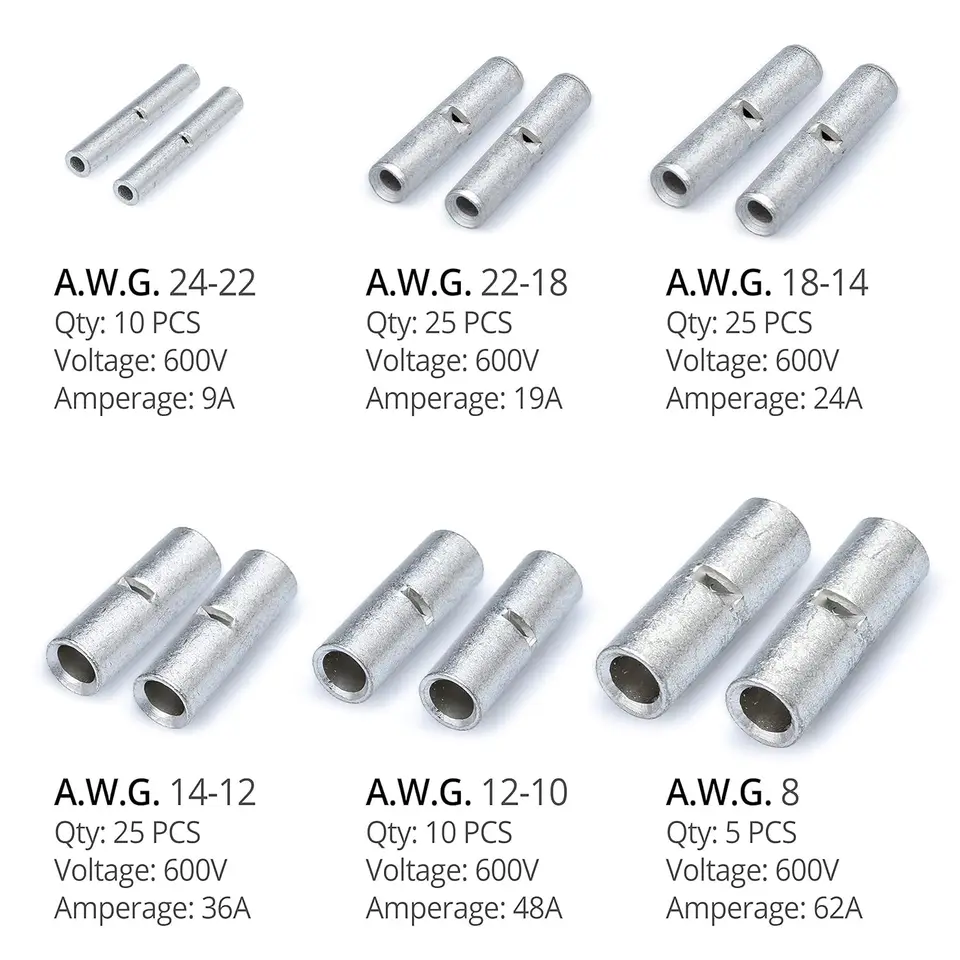 Snapklik.co : UL Listed Non Insulated Butt Connectors 12-10 AWG, 100...