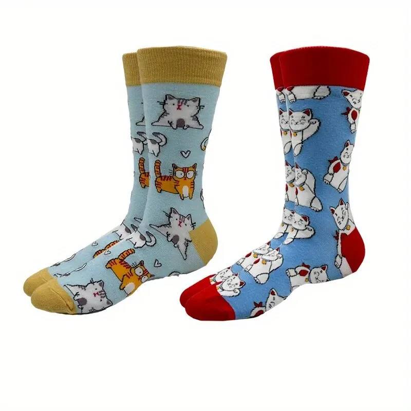 Men's Colorful Cat Alien Print Harajuku Sock