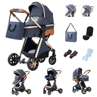 Poussette bébé 3 en 1 pliable à une main, capote surdimensionnée, poussette de voyage compacte et légère, tissu respirant, rembourrage doux pour nouveau-né, roues à absorption des chocs pour les déplacements urbains 4