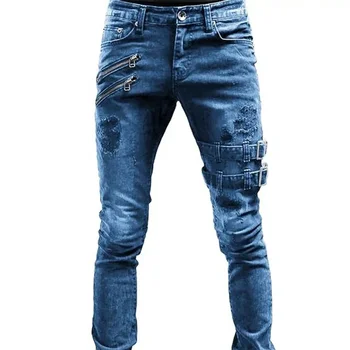 Zipper Buckle Denim Jeans Trousers 5