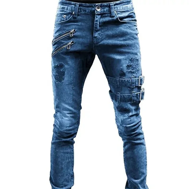 Zipper Buckle Denim Jeans Trousers 5