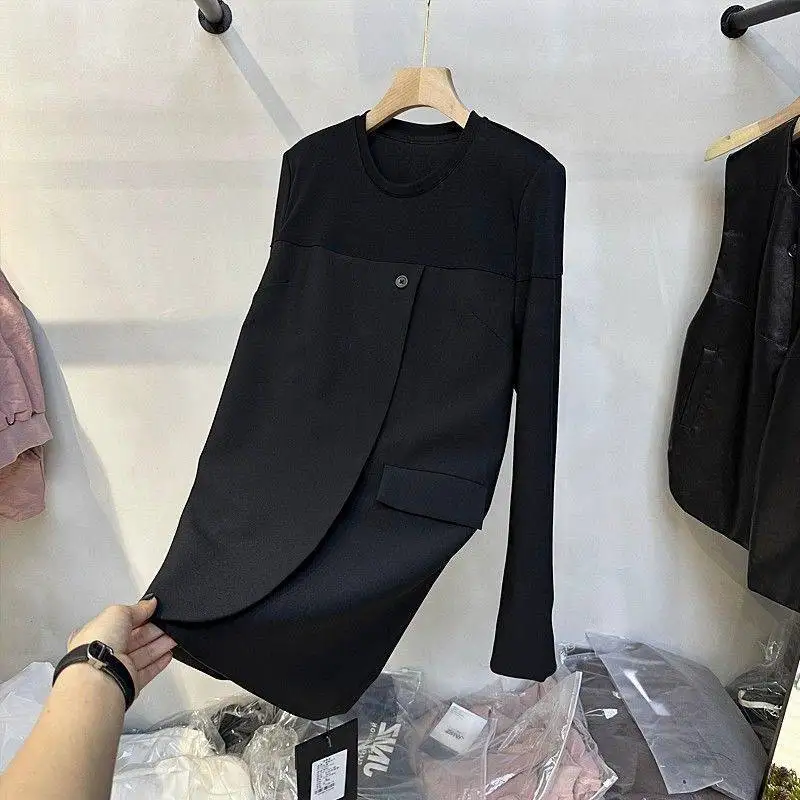 Large pullover suit for women with loose design, front panel splicing, mid length top trendy  blazer feminino