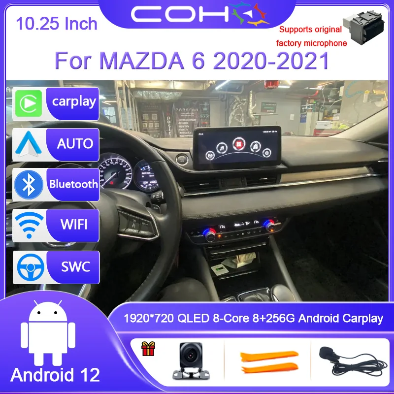 

10.25 INCH For Mazda 6 2020-2021 1920*720 Android 12 8G+256G Car Radio Player Navigation GPS Oct-Core Radio Multimedia