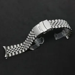 Curved Stainless Steel Watch Strap for Men - Luxury Arc End Replacement Band (5 Beads)