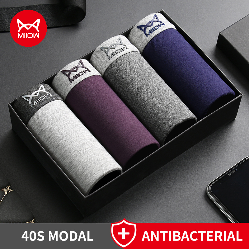 MiiOW 4Pcs Modal Men's Panties Breathable Mesh Man Underwear Boxers Graphene Antibacterial Underpants Male Boxer Briefs Trunks