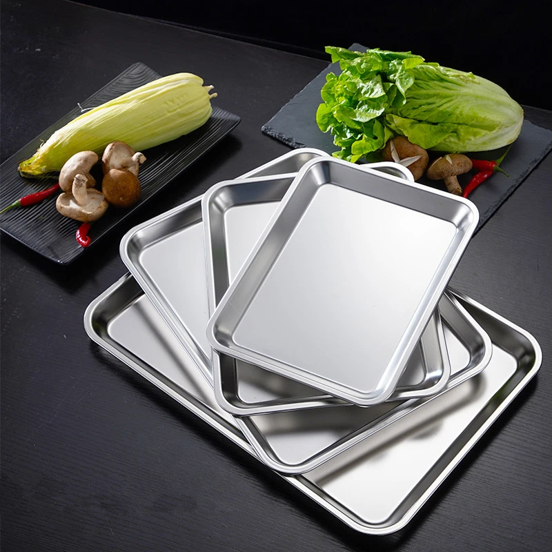

Stainless Steel Storage Tray Food Plate Rectangular Bread Loaf Baking Pans Steamed Sausage Dish Home Kitchen Cooking Tools