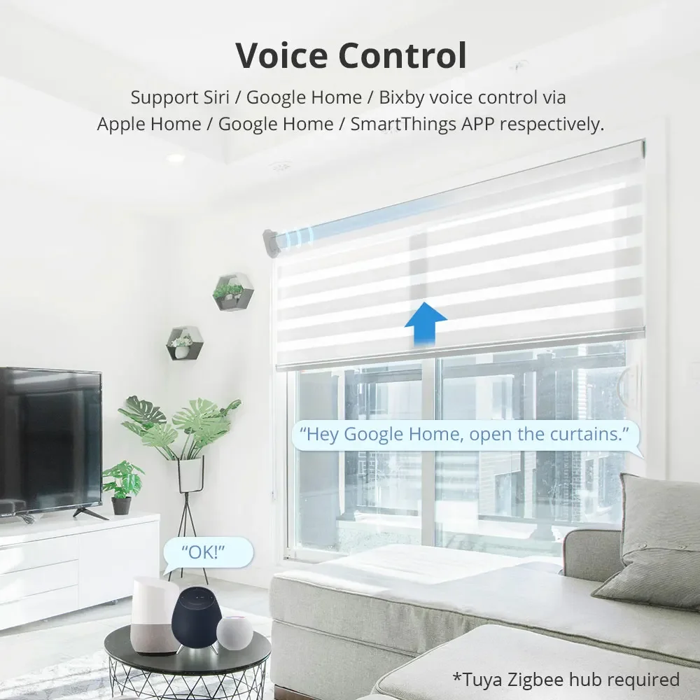 Zemismart Zigbee Rechargeable Smart Roller Shade Blinds Motor For 37mm 38mm Tube Work with Tuya Alexa Google Home Voice Control smart blind motor