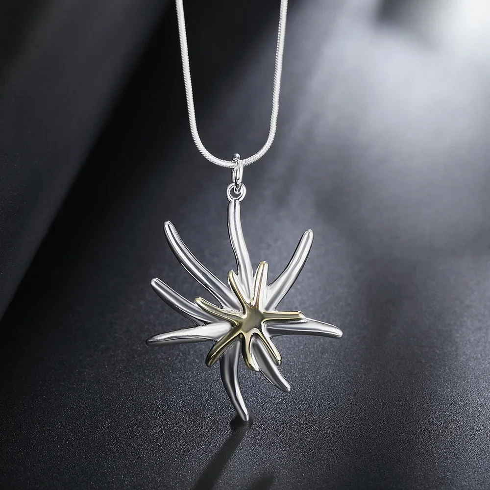 

40-75cm 925 Sterling Silver Charm Big Starfish Flower Necklace for Women Fashion Party Wedding Jewelry Christmas Gifts