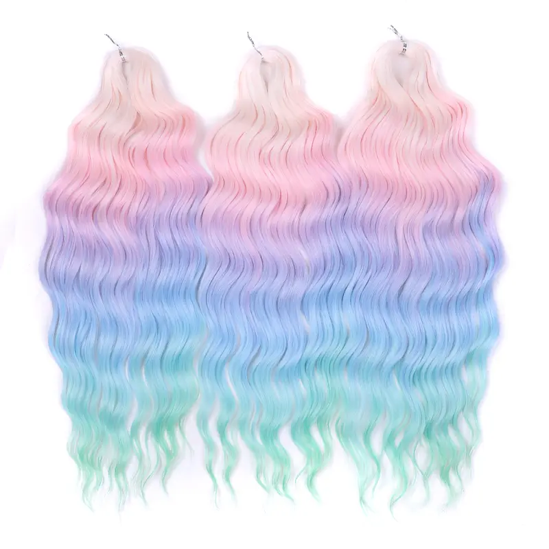 Anna Synthetic Hair 24 Inch Water Wave Braiding Hair Extensions Ombre Blonde Deep Wave Afro Curl Twist Crochet Hair for Women - Image 11