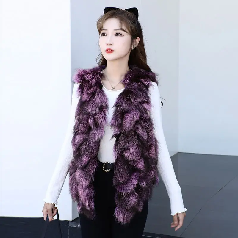 2023 New Autumn Winter Women Fox Fur Vest Temperament slim fit Short Keep Warm Waistcoat Female Fashion Casual V-neck Outwear