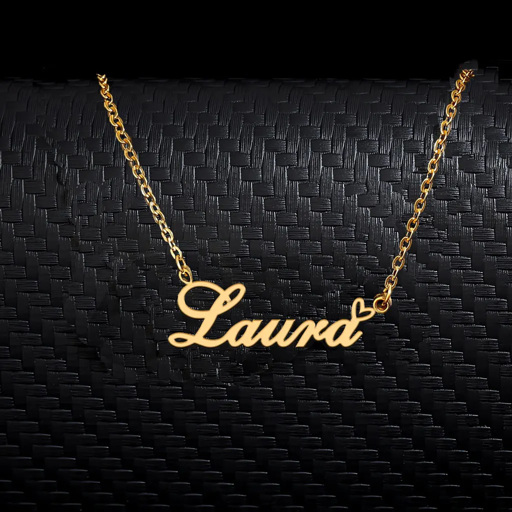 AOLOSHOW Laura Heart Name Necklace Personalized Gold Plated for