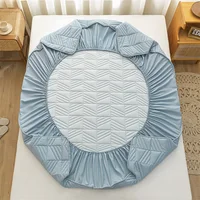 Cotton Mattress Cover Thickened Pad Breathable Soft Bed Cover Bed Linen Elastic Fitted Sheet for Single Double Queen King Beds 2