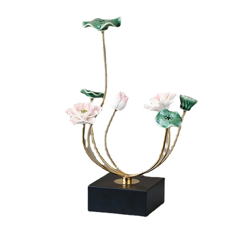 

Qf Ceramic Lotus Leaf Decoration Home Ornament Office Living Room TV Cabinet Decorations