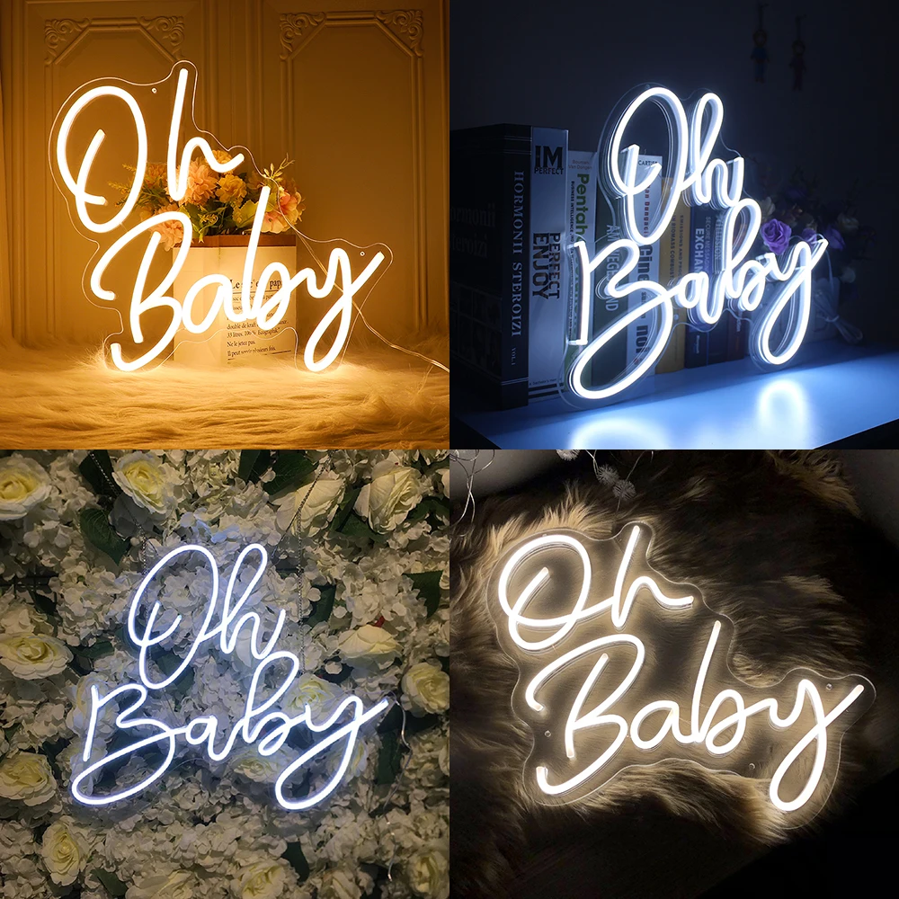 

Oh Baby Neon Signs Custom Neon Art Wall Wedding Decor Backdrop Party Flex Clear Acrylic Neon Sign Decoration Led Light Wholesale