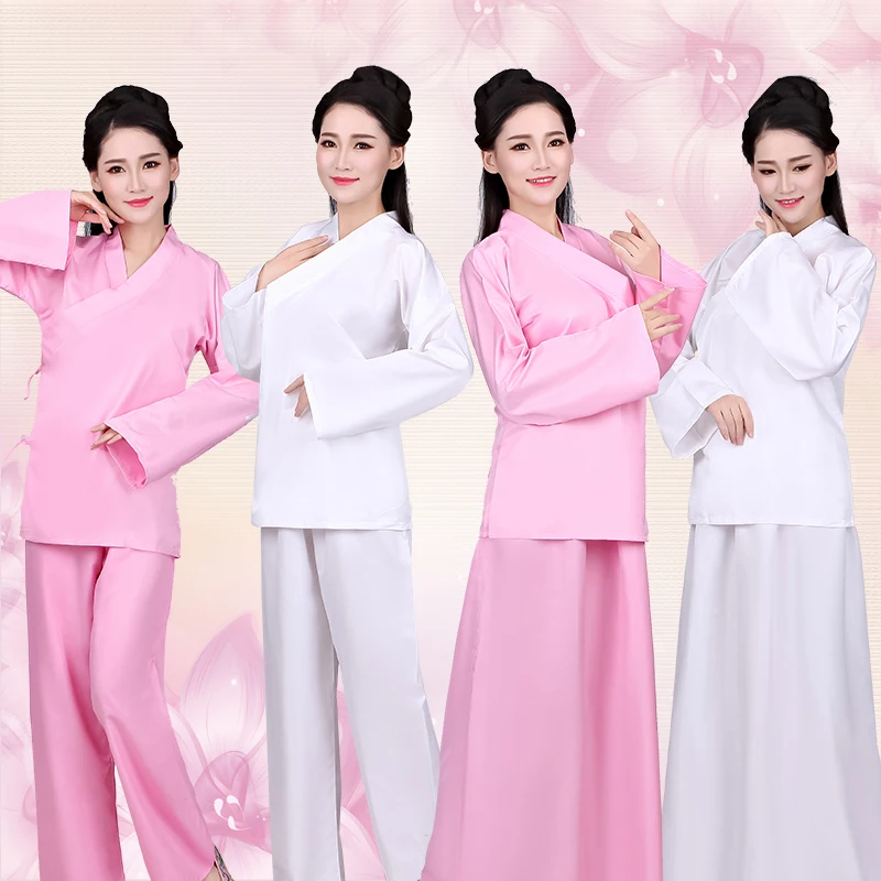 Hanfu Ancient Chinese Costume Women Long Pants Tops Set White Pink Sleeping Inner Wear Male Female Unisex Sleepwear Performance