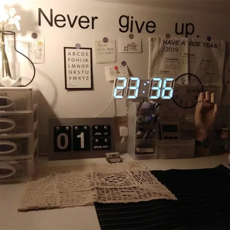 3D led digital clock Wall Decoration Glow Night Mode Decoration for Bedroom Adjustable Electronic Watch Room Decor Aesthetics