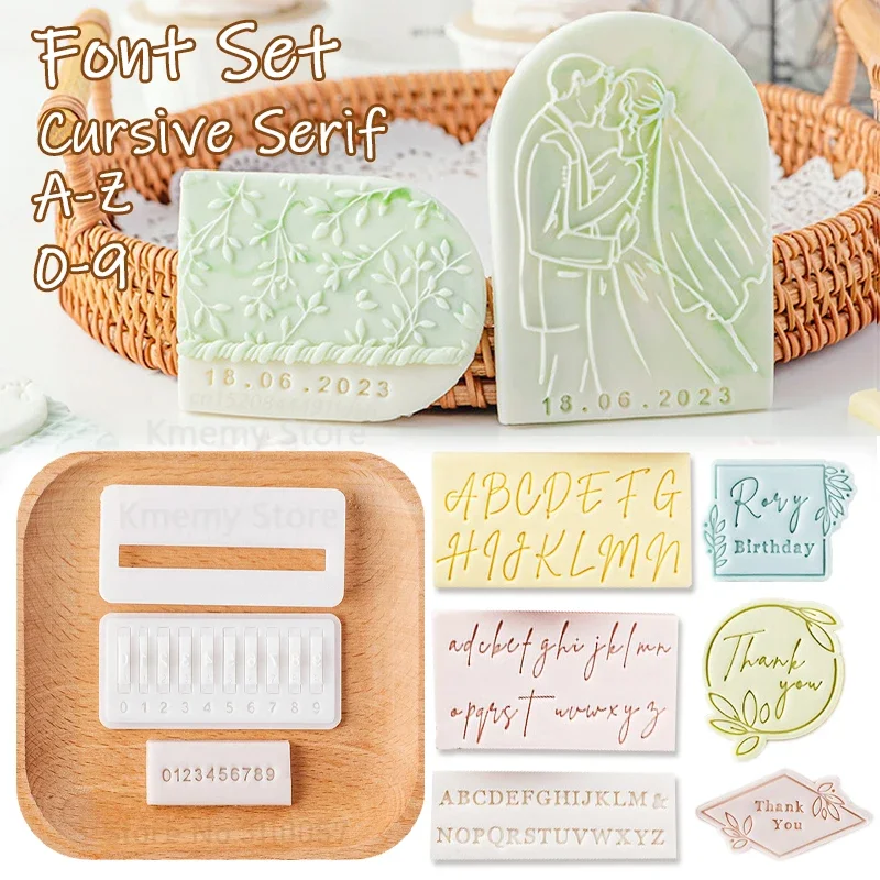 Cursive Serif Font English Letters Numbers Movable Type Set Frame ...