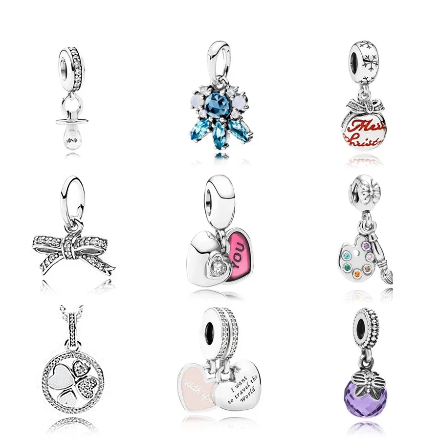 

NEW 925 Sterling Silver Bow tie pendant Heart to heart charm Beads Collocation Bracelet DIY bracelet Factory wholesale