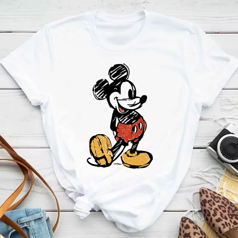 

Kawaii Disney Cartoon Mickey Mouse T Shirt Women Harajuku Cute Minnie Mouse T-shirt Funny Donald Duck Graphic Tshirt Female