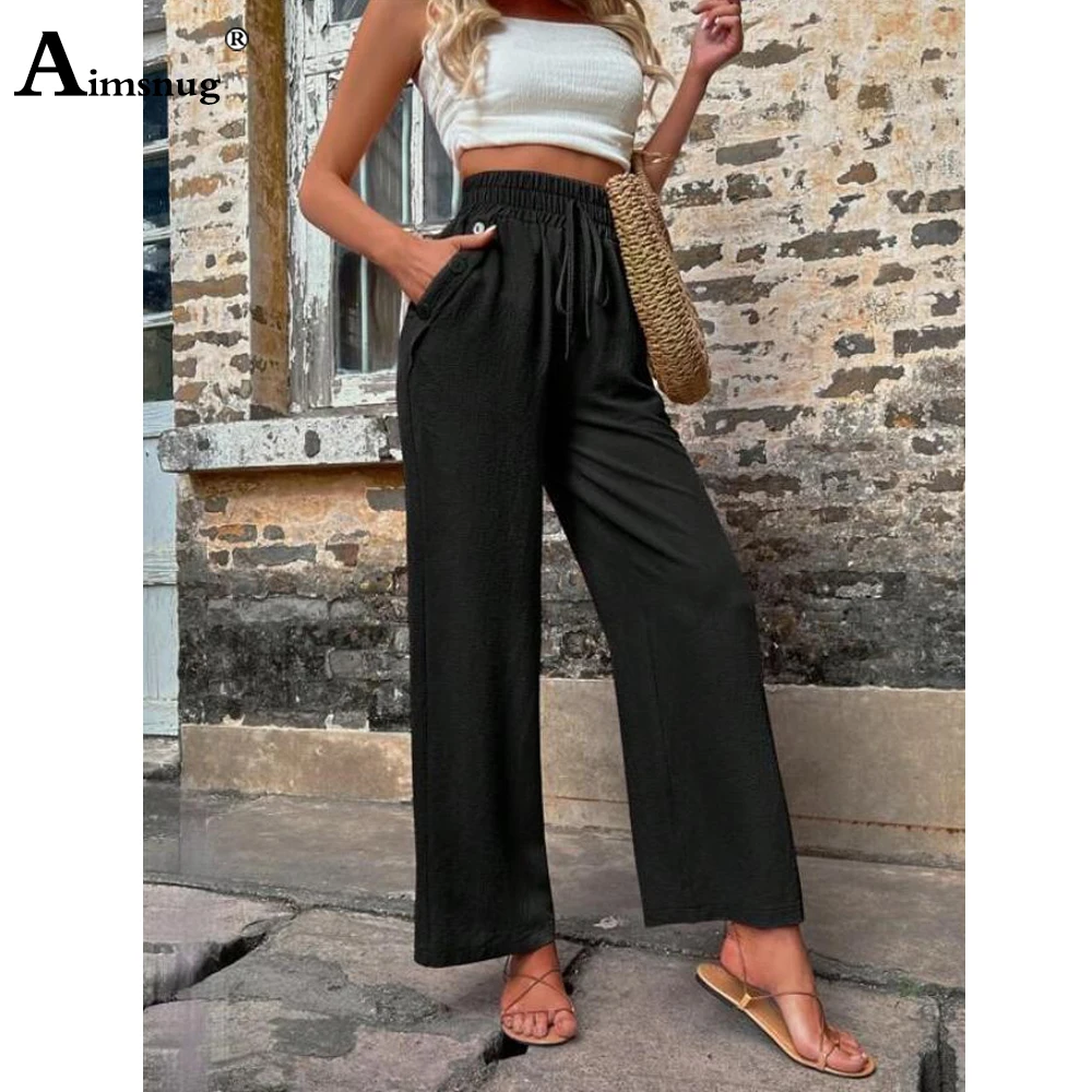 

Women High Cut Bloomers Wide Leg Pants Ladies Vintage Ankle-Length Fashion Lesiure Pants Solid Elasitic Waist Pleated Trousers