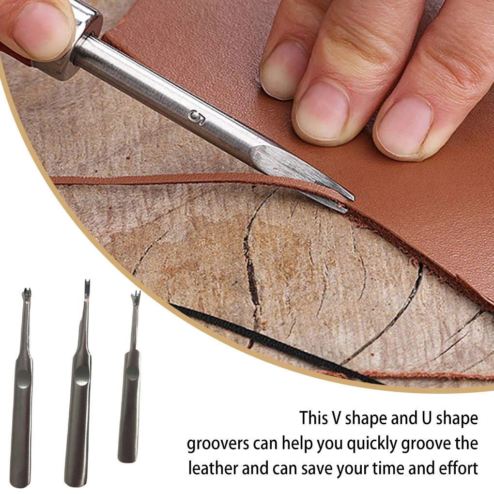 Professional Leather Edge Beveler Groovers Leathers Grooving Slotting Tool Leathercraft Tools Handtool 3 Pieces/Set