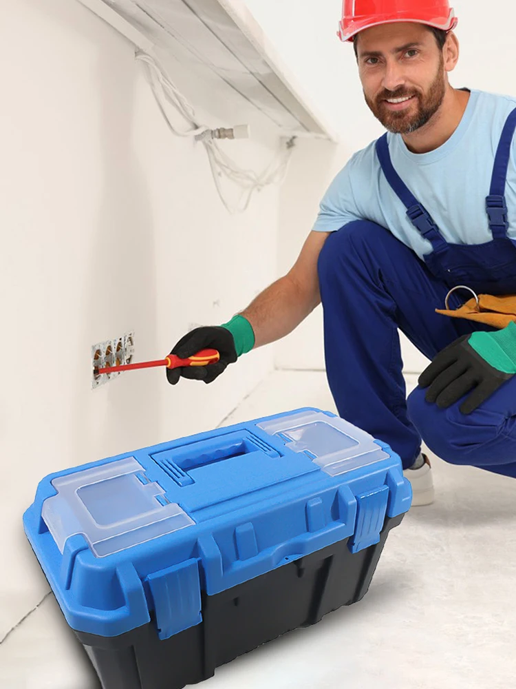 Plastic Tool Box Electrician Work Empty Toolbox Large-capacity Portable Tool Organizer Shockproof Toolbox Organizer Double Layer 5