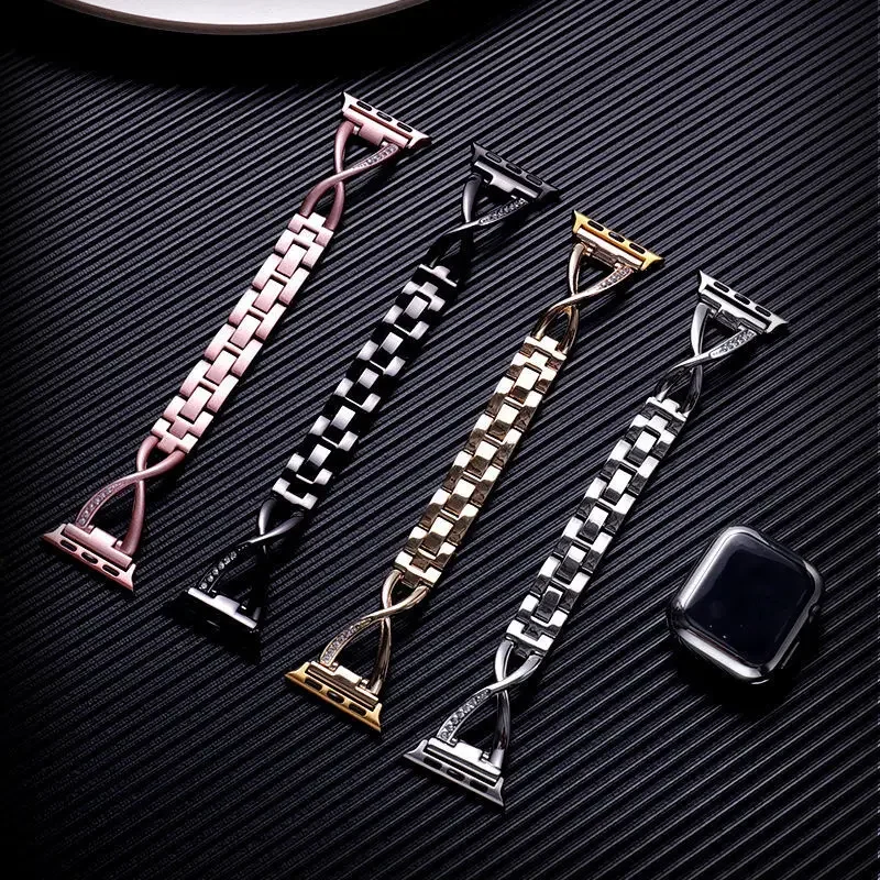 Elegant Diamond Stainless Steel Ladies Watch Strap