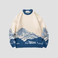 Autumn Winter Trendy Round Neck Men's Sweater Loose-fit Knitted Top Long Sleeve Jacket Casual Scene Snow Mountain System