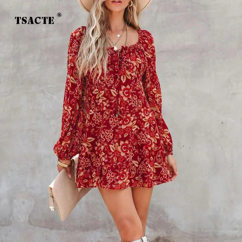 

2022 Winter New Printed Strap High Waist Regular Long Sleeve Women's Dress Women's Elegant U-Neck Commuter Irregular Skirt