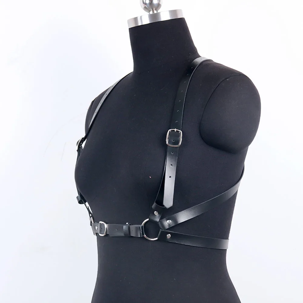 Ledergeschirr für Damen, modisch, Gothic, Brust, PU-Geschirr, Oberkörper, Punk-Gürtel, verstellbare Taillengürtel, Rave-Party – Detail 8