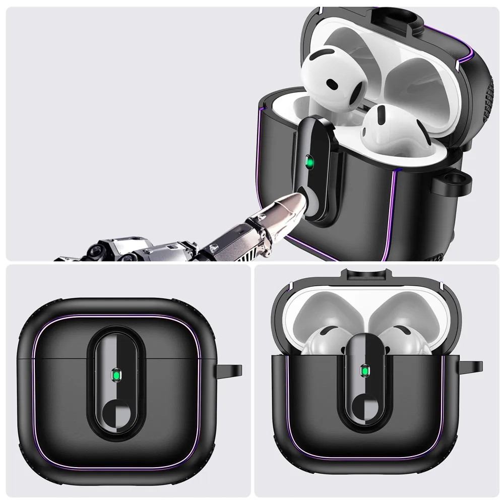 Magnetic Wireless Charging Earphone Case with Armor Security Lock - Protective TPU/PC Cover and Carabiner