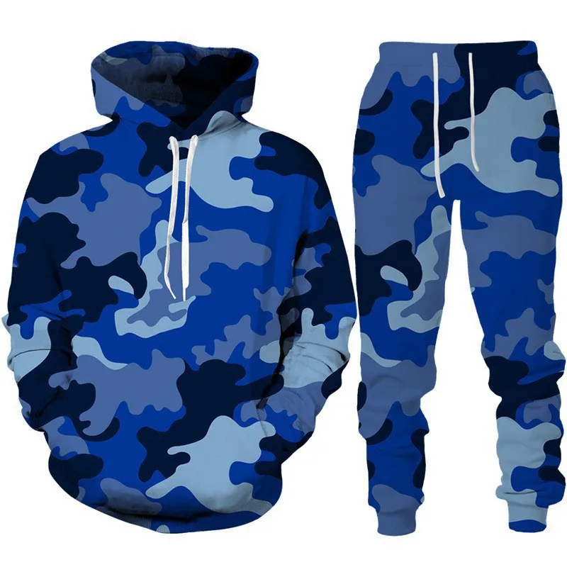 Autumn Camouflage Hoodies Pant Sets Men Sweatshirts Sweatpants